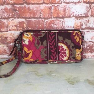 Vera Bradley Magenta and Brown Floral Quilted Wristlet in Carnaby
